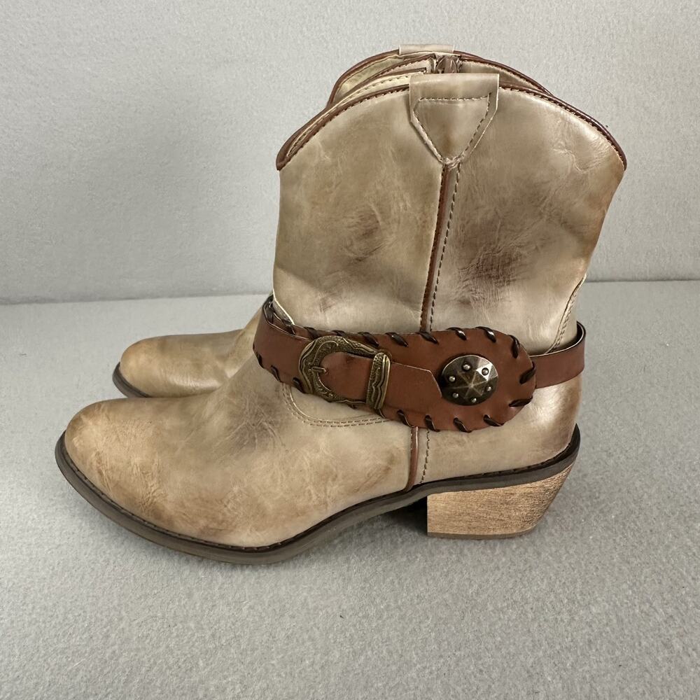 Roper Tan and Brown Leather Western Ankle Booties